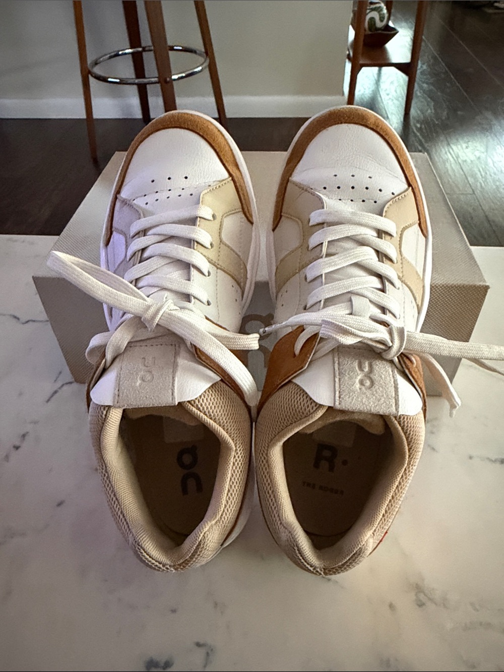 On Running women’s The Roger Federer White and Tan Low-Top Sneakers - Picture 2 of 5